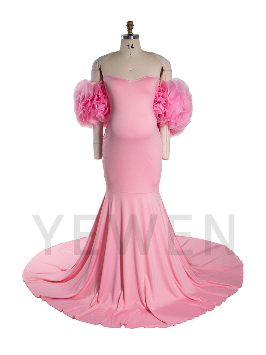 Pink Maternity Dress with Floral Wraps Stretchy Maternity Dress Photoshoot Pregnancy Dress Shoot YW251012