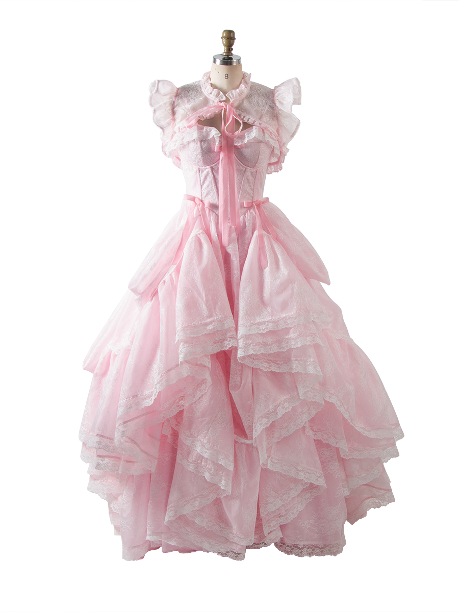 Pink Lace Princess Dress with Adjustable Train Elegant Fairytale Ball Gown YW260240