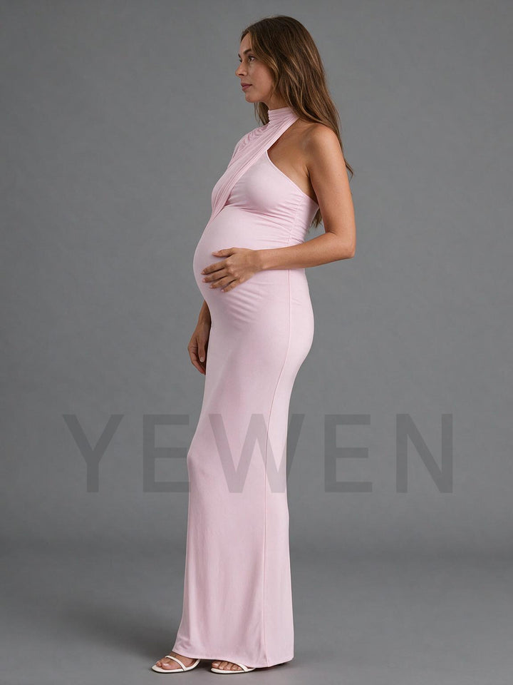High Neck Draped Shoulder Cape Maternity Dress for Baby Shower