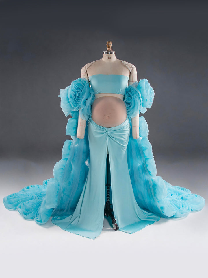 Rose Flower Cape with Slim Dress Set Pregant Dress Maternity Photoshoot Gown YW260313