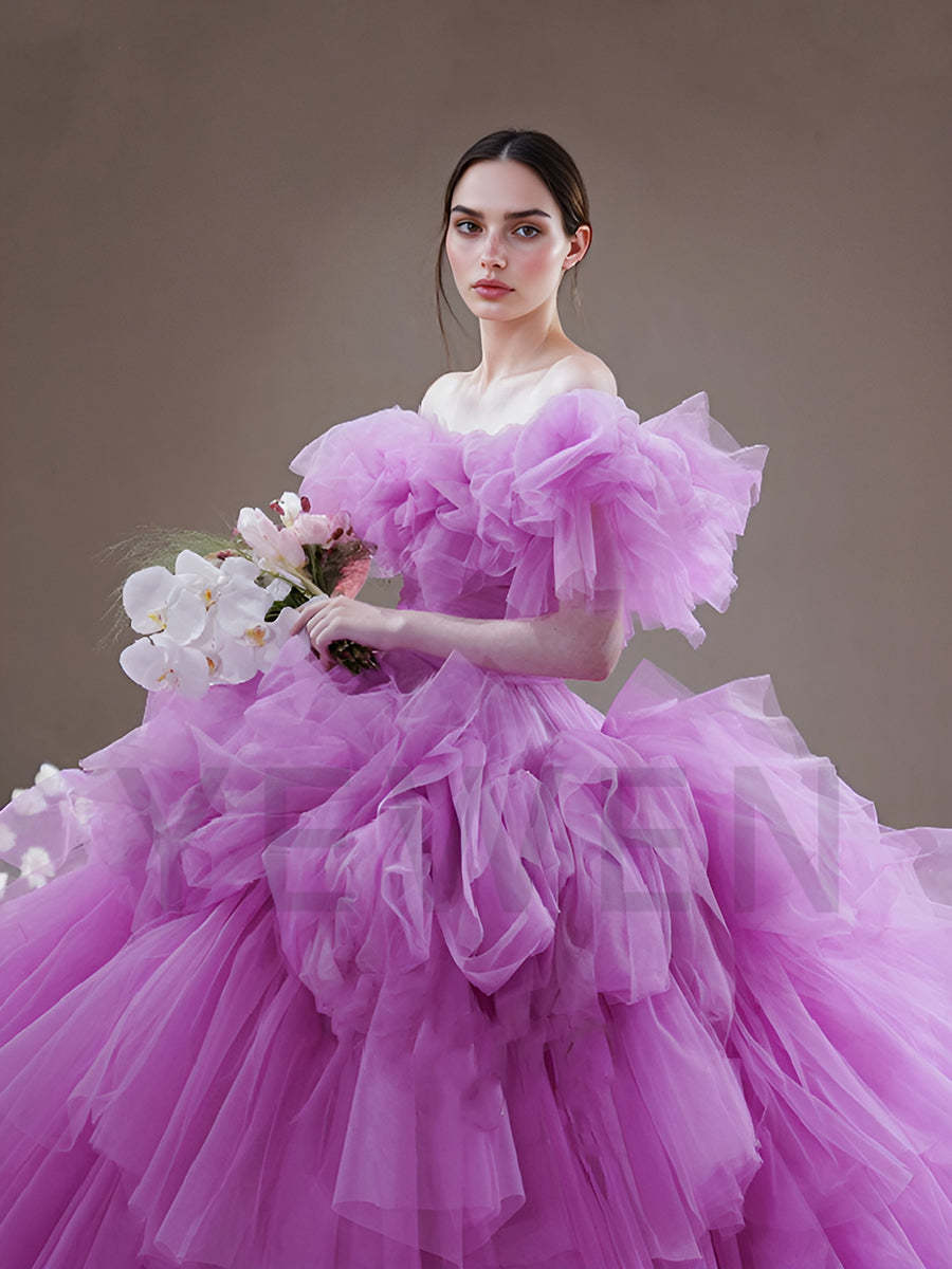 A Line Tulle Dress for Photoshoot Fluffy Ruffles Birthday Gown Bridal Shower Dress