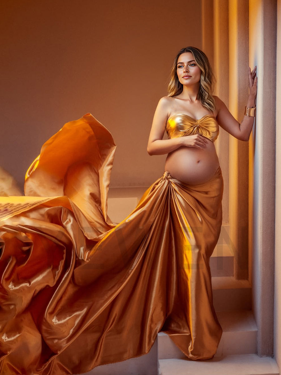 Golden Maternity Photography Props Photoshoot Dress for Pregnant Women