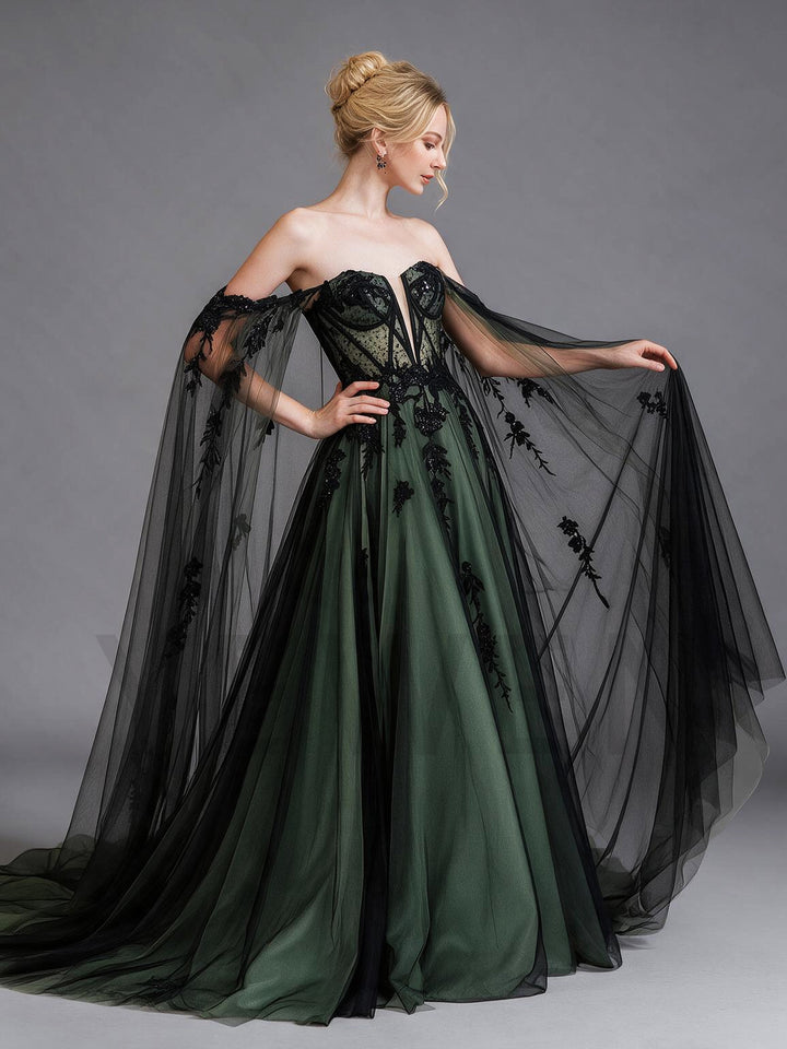 Strapless Sheer Lace Bodice Floral Evening Gown YX26101