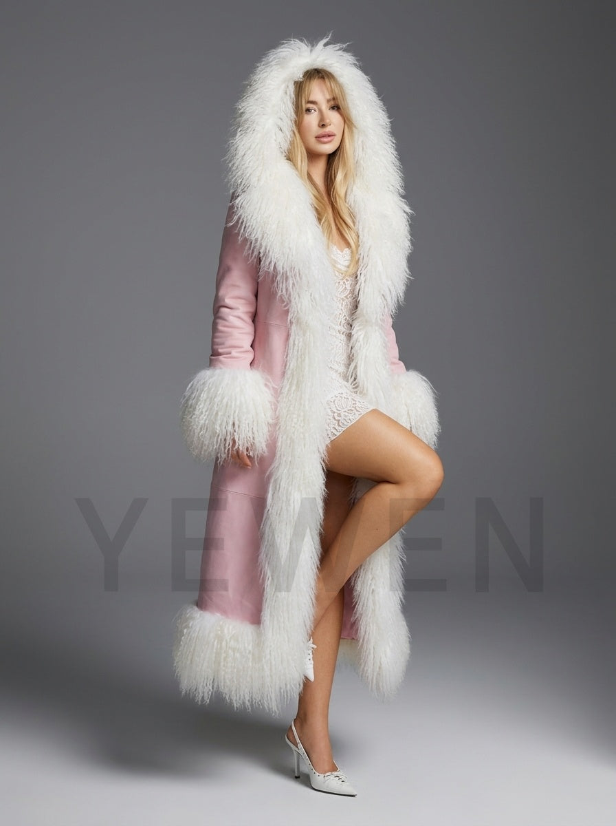 Genuine Wool Hooded Winter Coat with Oversized Fur Collar YD261016