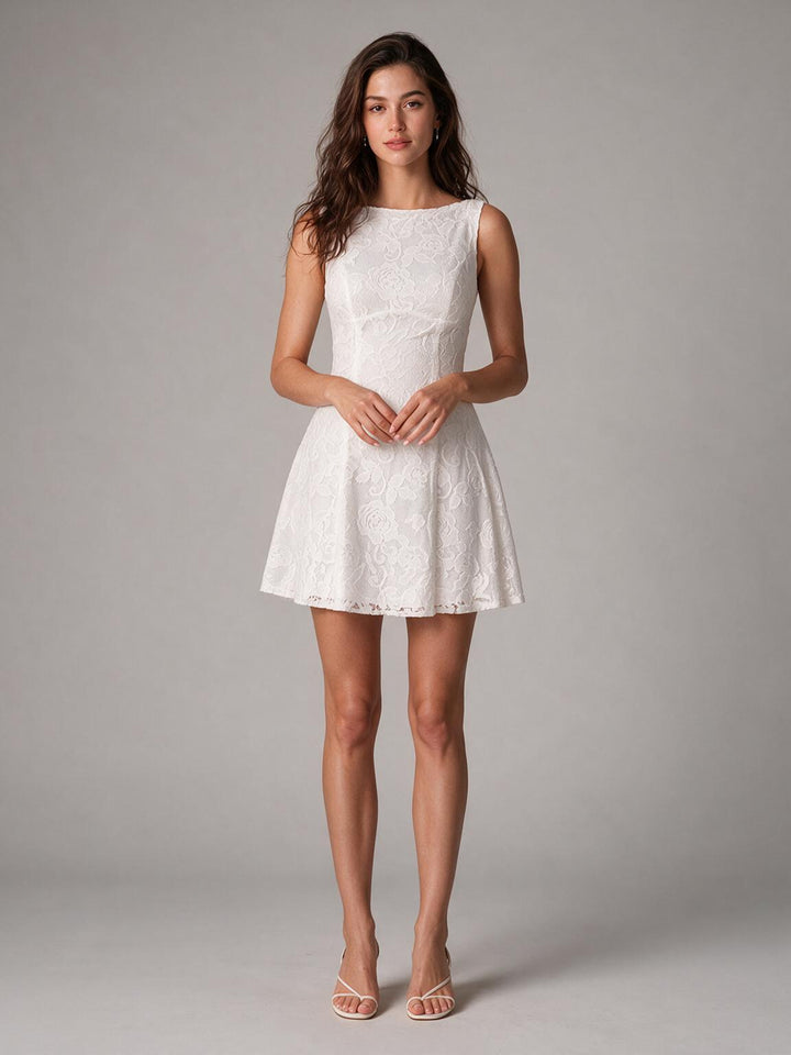 Ivory Floral A-Line Lace Mini Wedding Dress for Engagement