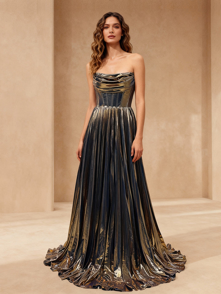 Fashion Pleated Sleeveless Formal Maxi Evening Dress #VL8808