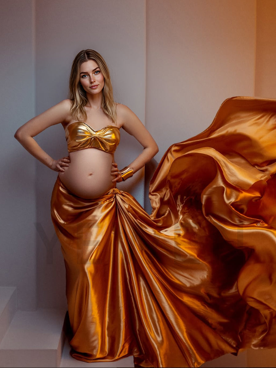 Golden Maternity Photography Props Photoshoot Dress for Pregnant Women