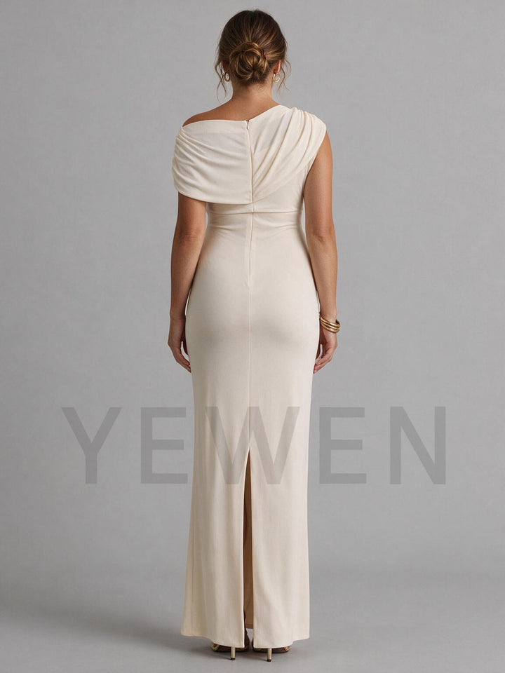 Ivory Asymmetrical Draped Neckline Maternity Dress for Baby Shower