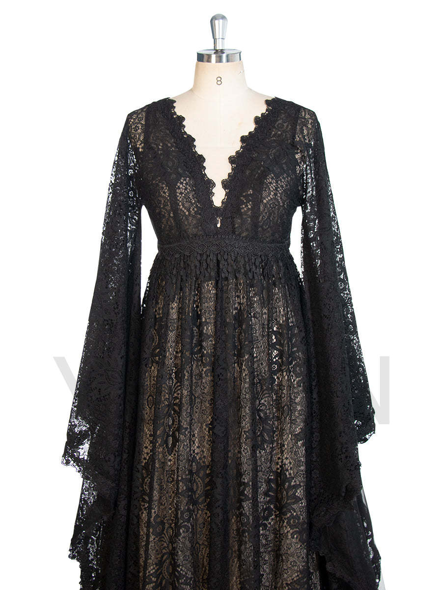 Black Vintage Lace Boho Dress, Maternity Lace Gown, Dress for Maternity Session (Free Send Slip Dress ) YW243110 Black Vintage Lace Boho Dress, Maternity Lace Gown, Dress for Maternity Session (Free Send Slip Dress ) YW243110