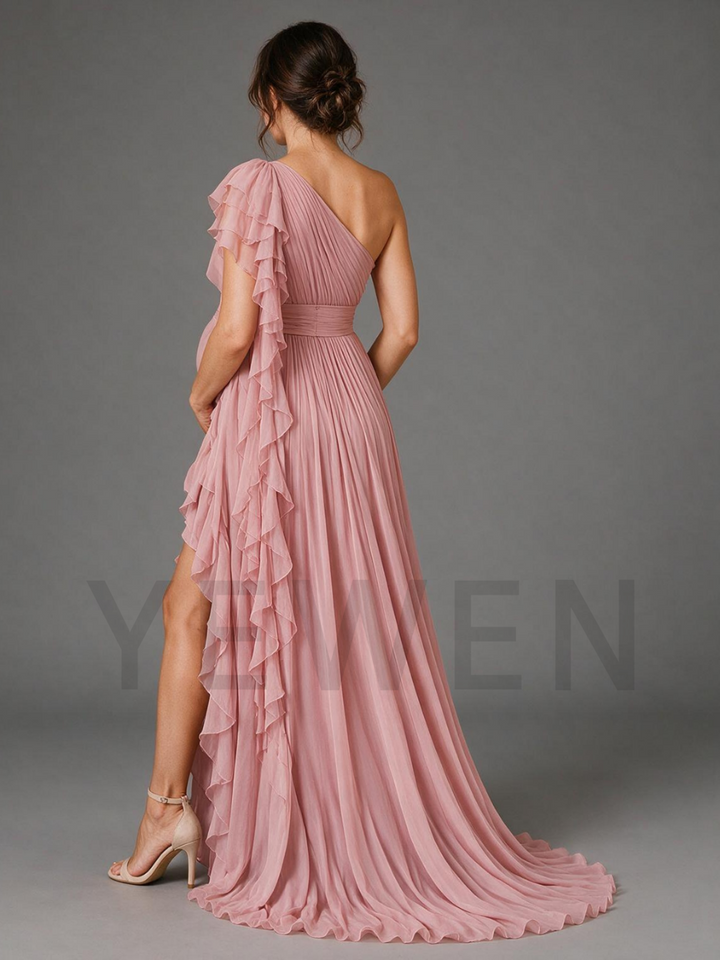 Pink One-Shoulder Ruffle Maternity Dress For Baby Shower
