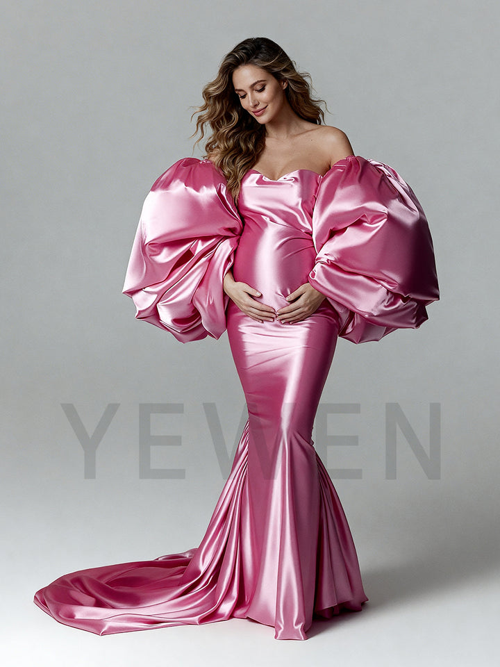 Maternity Photoshoot Dress Dramatic Puffy Sleeves Pregnancy Shooting Dress for Pregnant Women