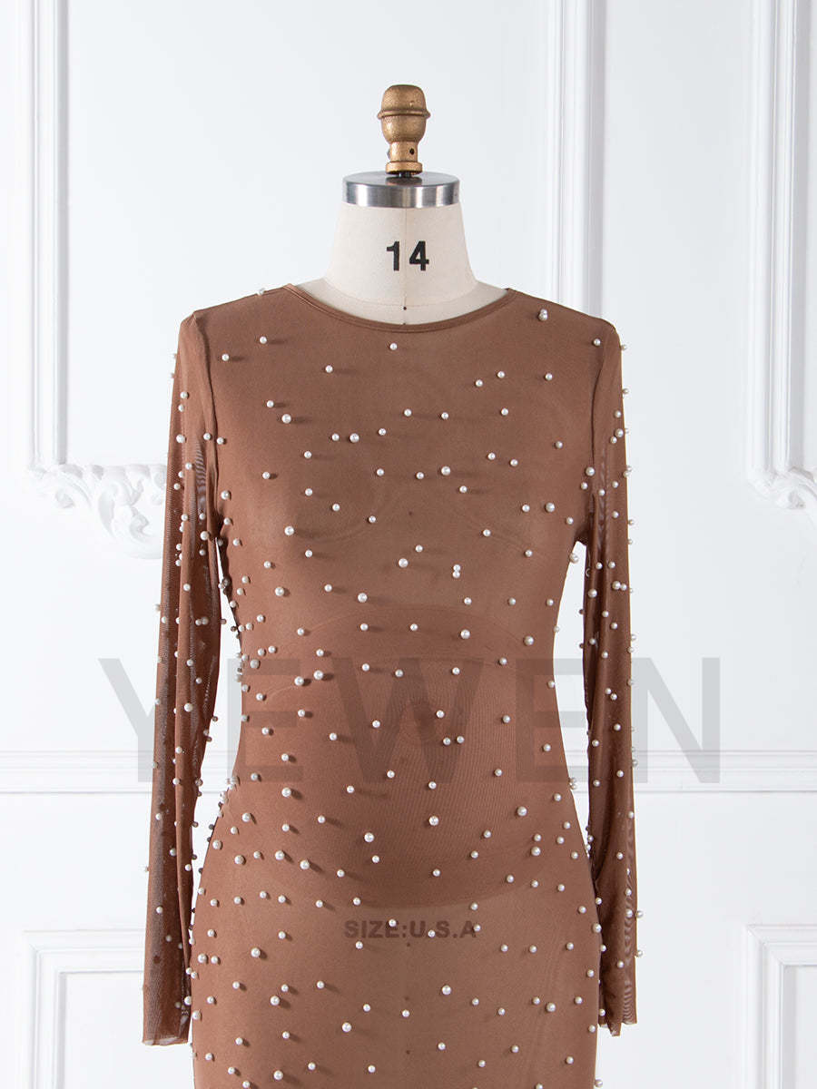 Stretchy Mesh with Pearls Mermaid Maternity Dresses for Photoshoot YW250002