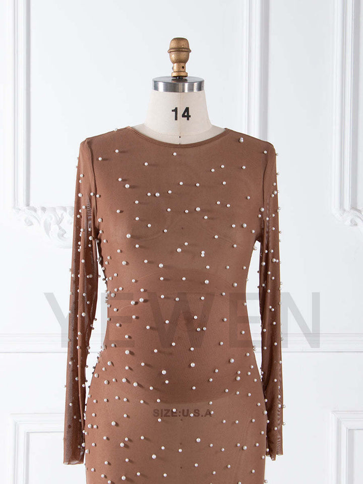 Stretchy Mesh with Pearls Mermaid Maternity Dresses for Photoshoot YW250002