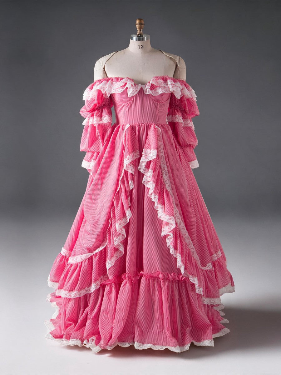 Custom Made Princess Gown with Adjustable Train Red Stripe Maiden Gown YW260265-1