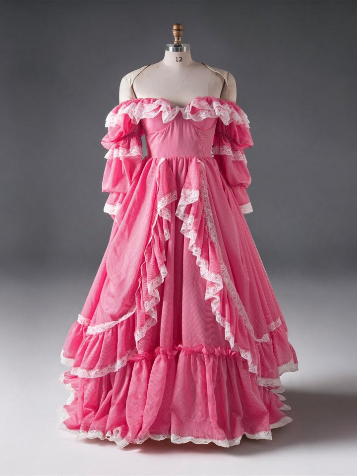 Custom Made Princess Gown with Adjustable Train Red Stripe Maiden Gown YW260265-1
