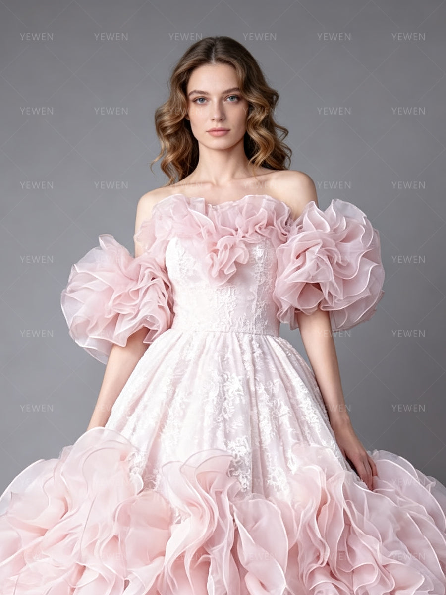 Photography Gown Organza Ruffle Short Sleeve Bridal Gown Princess Bespoke Occasion Dresses for Special Occasions