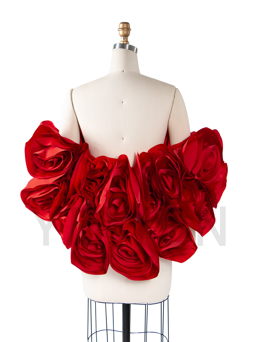 Handmade 3D Rose Short Cape for Engagement Photo Shoot Bridal Photography Props YW251014