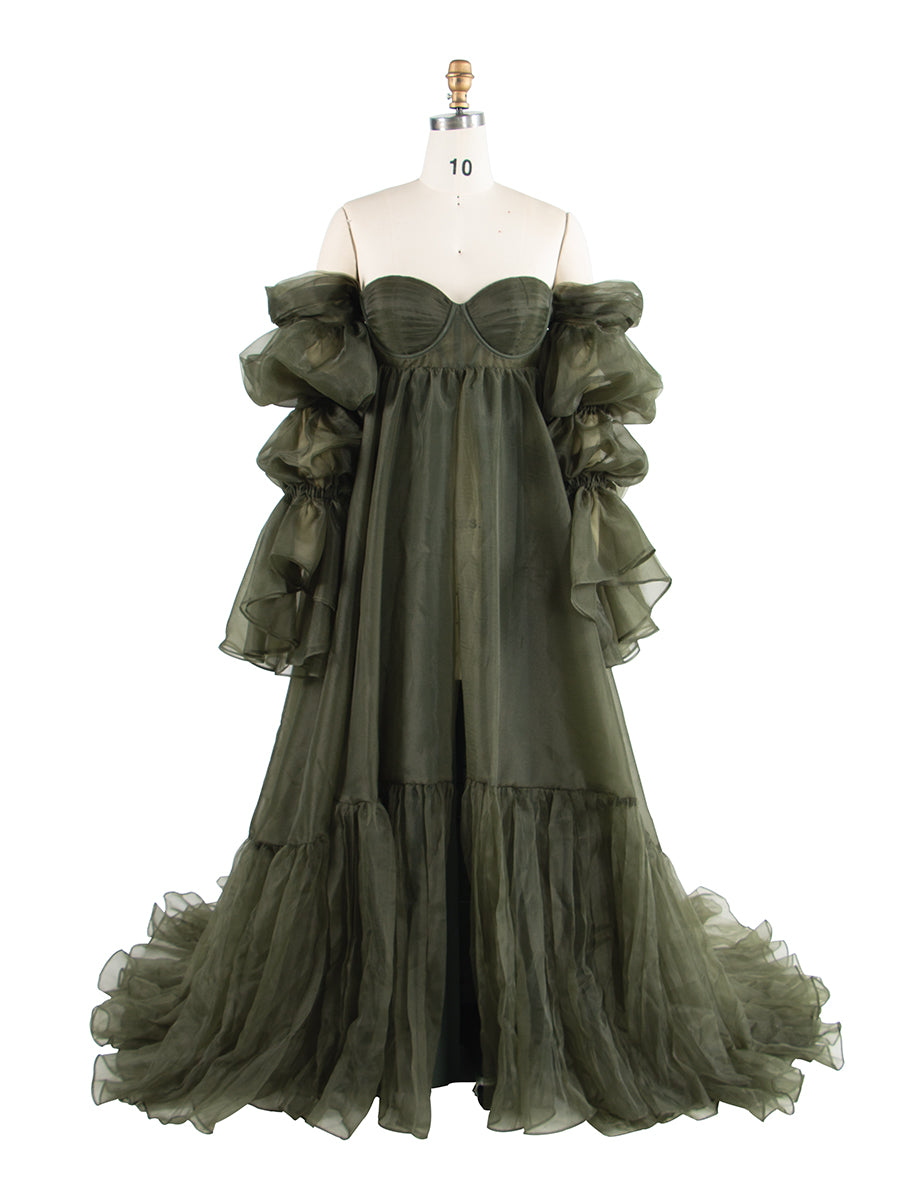 Olive Green Maternity Dress for Photo Shoot baby Shower Gown Photograp