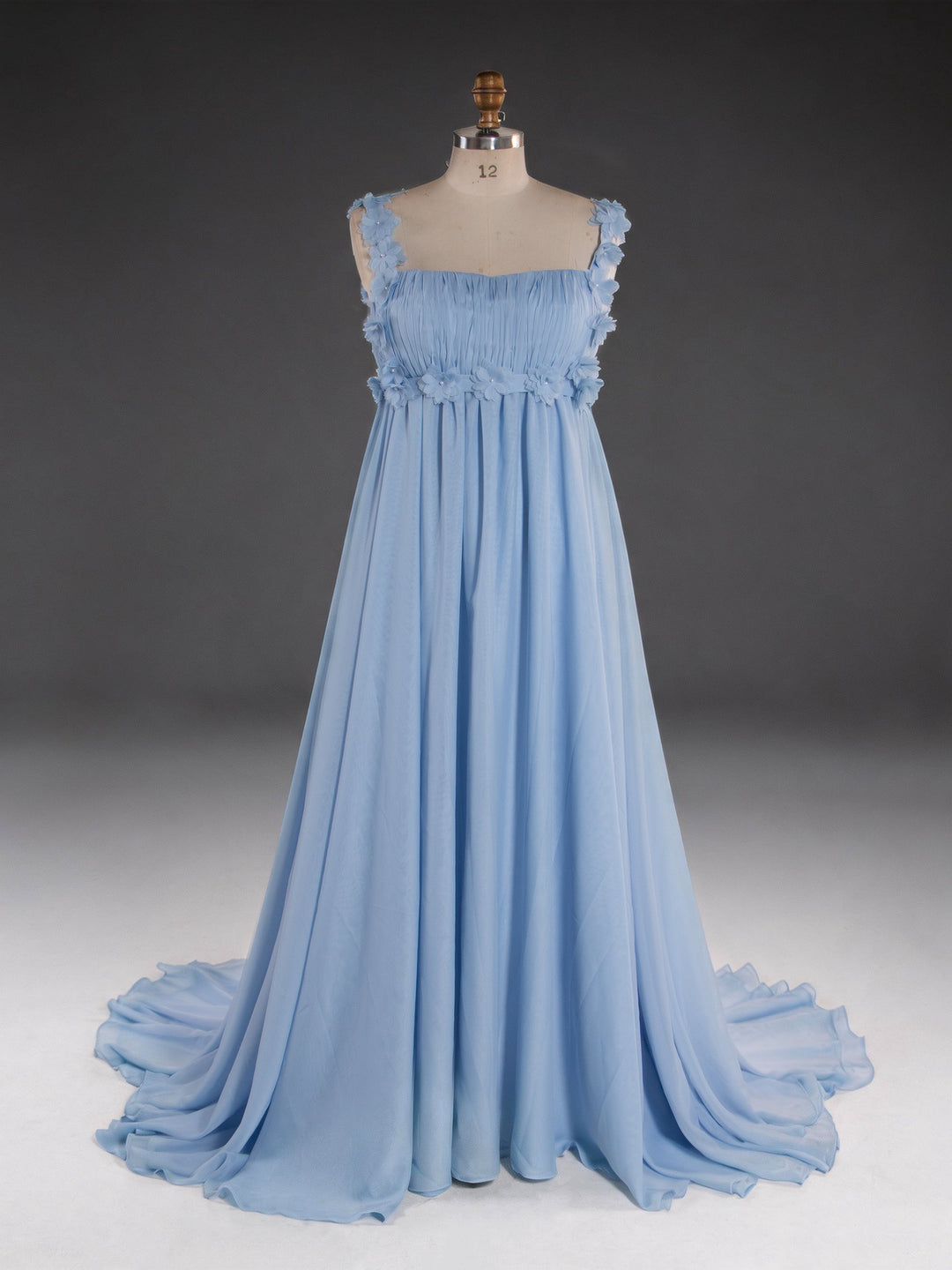 Light Blue Square Neck 3D Floral Maternity Baby Shower Dress L-26926