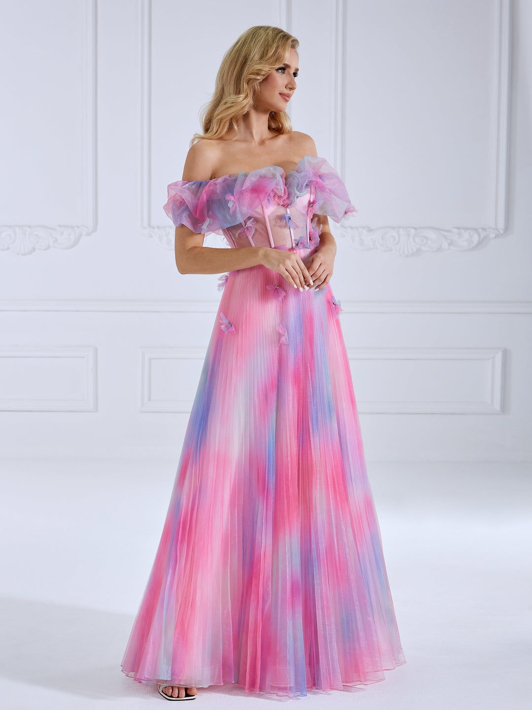 Iridescent A Line Elegant Maxi Prom Gown Floor Length  #90066