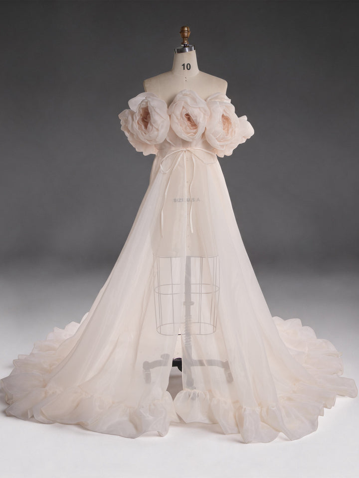 Maternity Dress for Photo Shoot 3D Flower See Through Maternity Gown YW250023-1