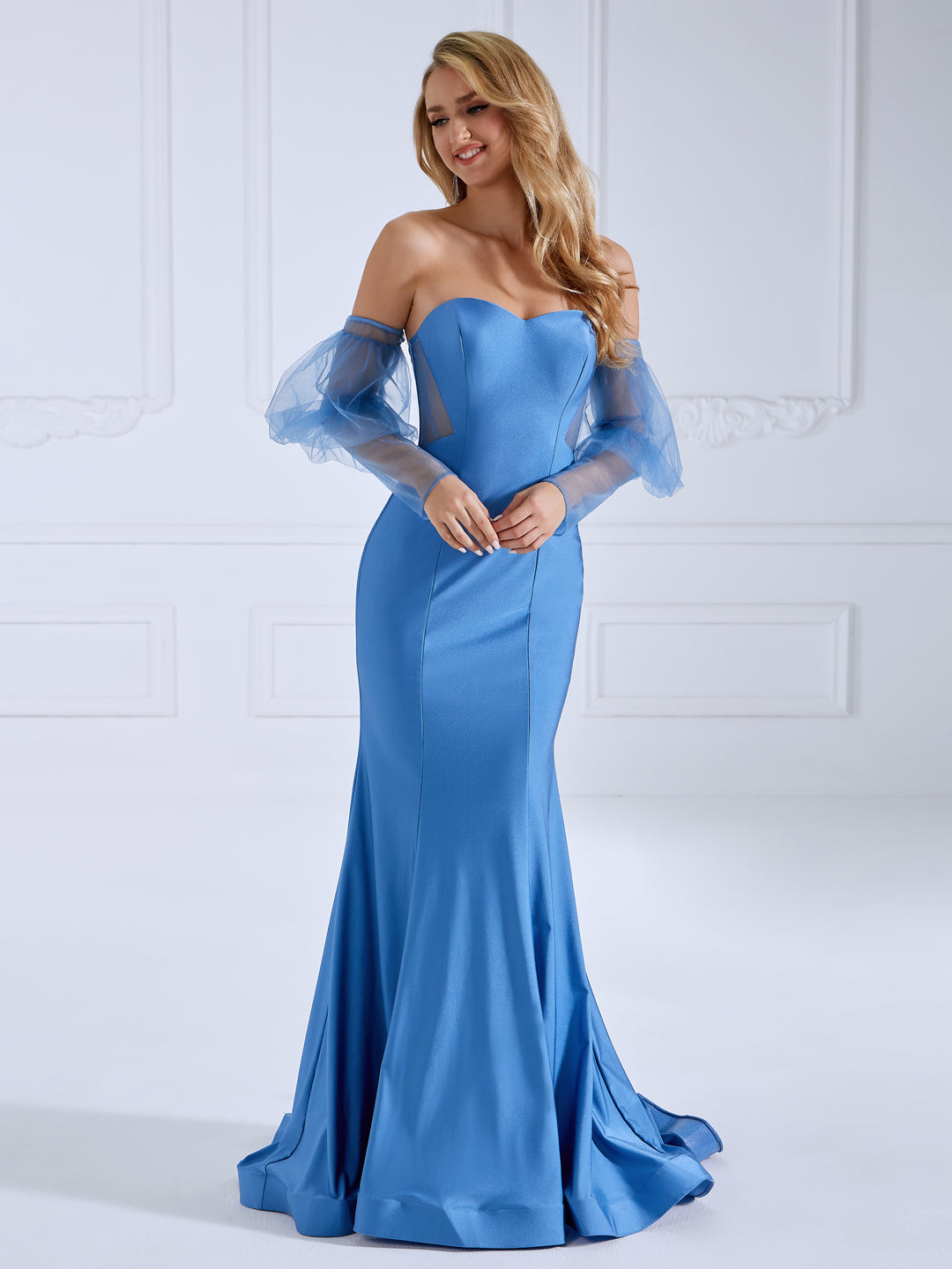 Mermaid Sweetheart Sweep Train Jersey Blue Prom Dresses | Elegant Evening Wear yewendress Mermaid Sweetheart Sweep Train Jersey Blue Prom Dresses | Elegant Evening Wear yewendress