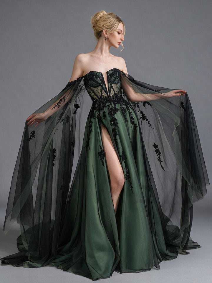 Strapless Sheer Lace Bodice Floral Evening Gown YX26101