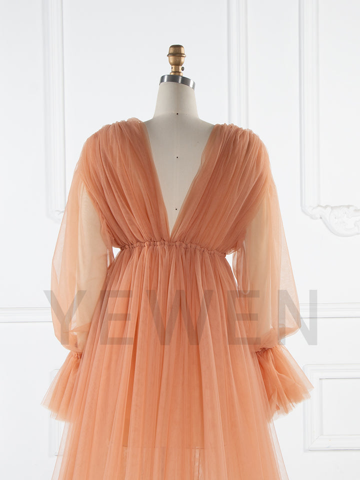 Long Sleeve Soft Tulle Sheer Maternity Dress Photo Shoot Dresses YW250069