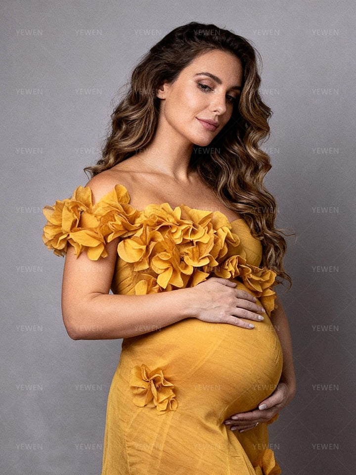 Maternity Dress for Photo Shoot 3D Floral Appliques Pregnancy Dress for Baby Shower