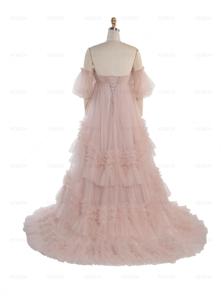 High Waist Tulle Gown for Photoshoot Tiered Ruffles Tulle Dress for Event YW251037-1 yewendress High Waist Tulle Gown for Photoshoot Tiered Ruffles Tulle Dress for Event YW251037-1 yewendress
