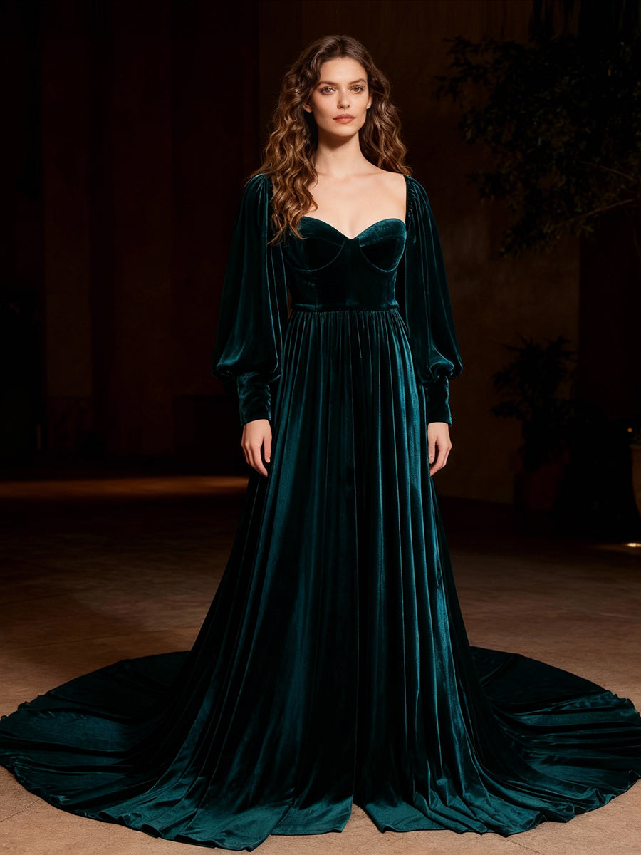 Long Sleeves Velvet Dress for Photo Shoot Outfit Gown yewendress Long Sleeves Velvet Dress for Photo Shoot Outfit Gown yewendress