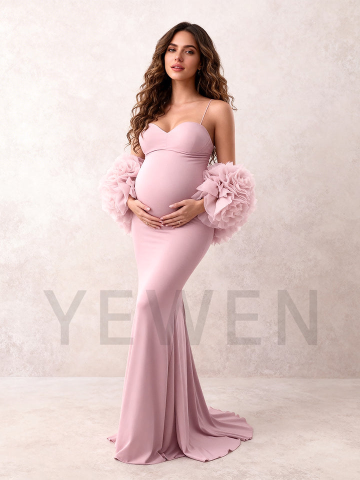 Pink Rose Cape Maternity Dress Photoshoot 2 Piece Set Gown