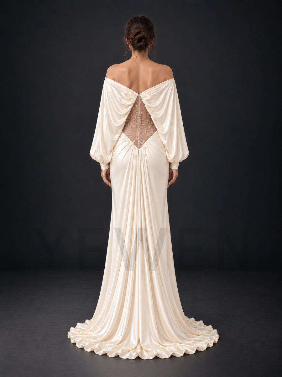 Off-Shoulder Sheer Lace Belly Maternity Photoshoot Gown HY269006