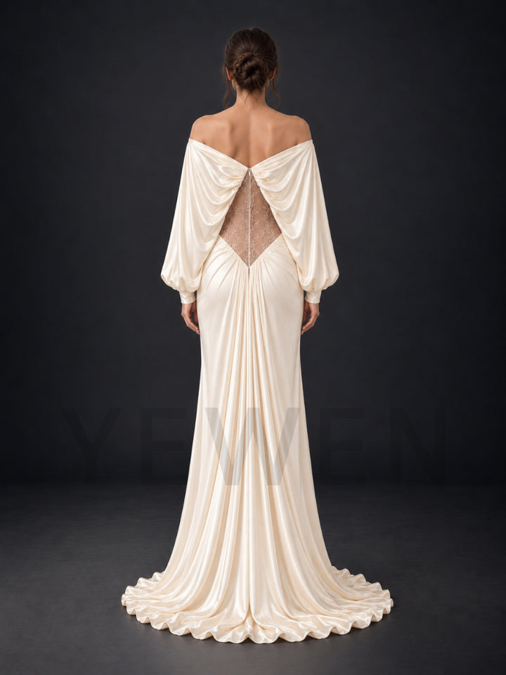 Off-Shoulder Sheer Lace Belly Maternity Photoshoot Gown HY269006