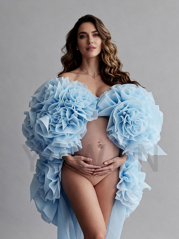 Hand 3D Floral Cape with Detachable Train Bridal Coat Wedding Shawl Maternity Photoshoot Cape with Train