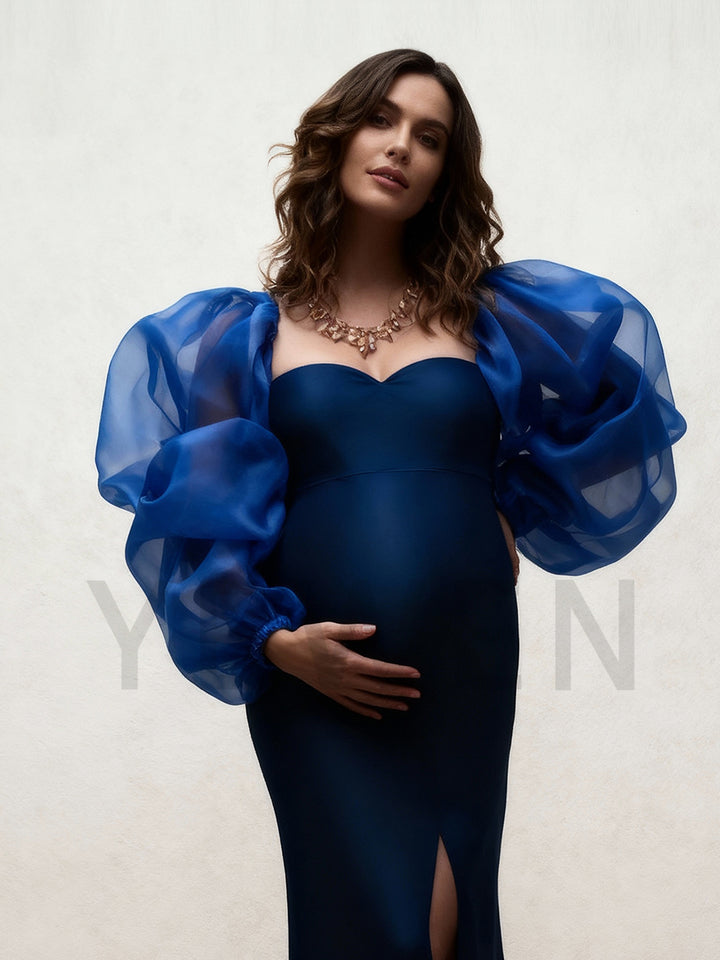 Puffy Long Sleeves Slim Maternity Dress for Baby Shower Photo Shoot Dress