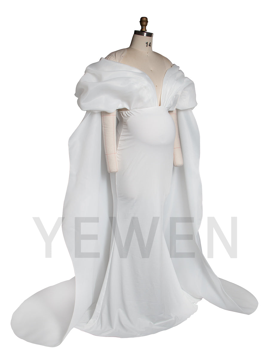 Caped Shoulder Mermaid Maternity Gown Baby Shower Dress YW251019