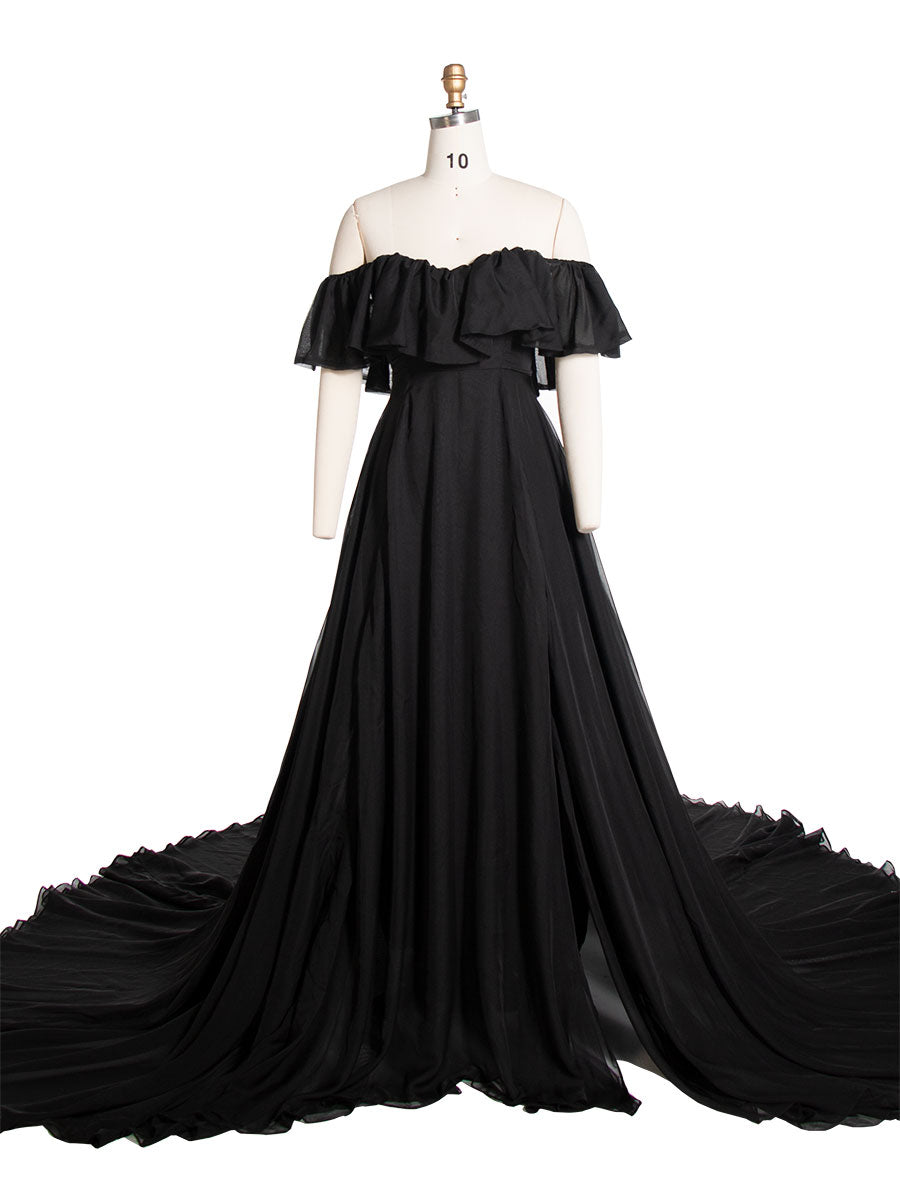 black chiffon maternity dress Lace Sleeve Chiffon Maternity Gown: V-Neck Baby Shower Dress