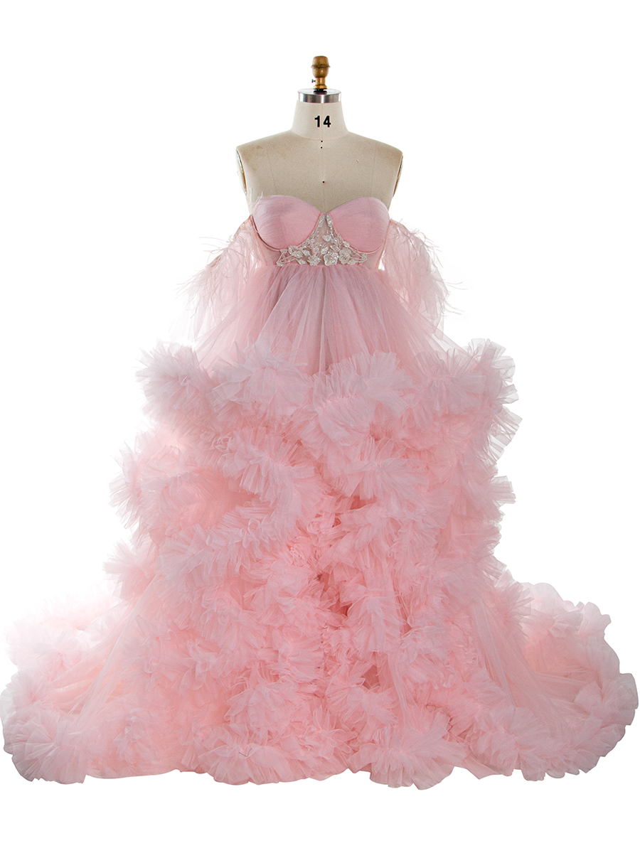 Light Pink Ruffles Tulle Maternity Dress for Photoshoot Baby Shower YW251059