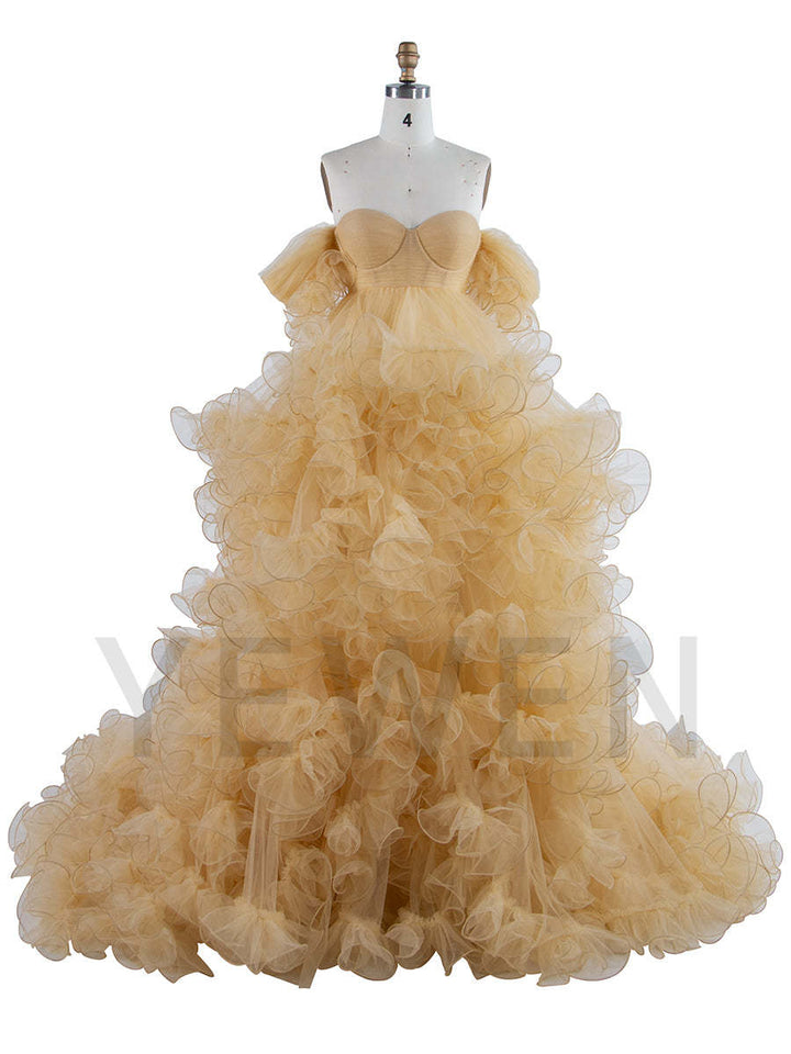 Maternity Dress for Photo Shoot Tulle Ruffle Maternity Gown Baby Shower Photoshoot Dress YW243160