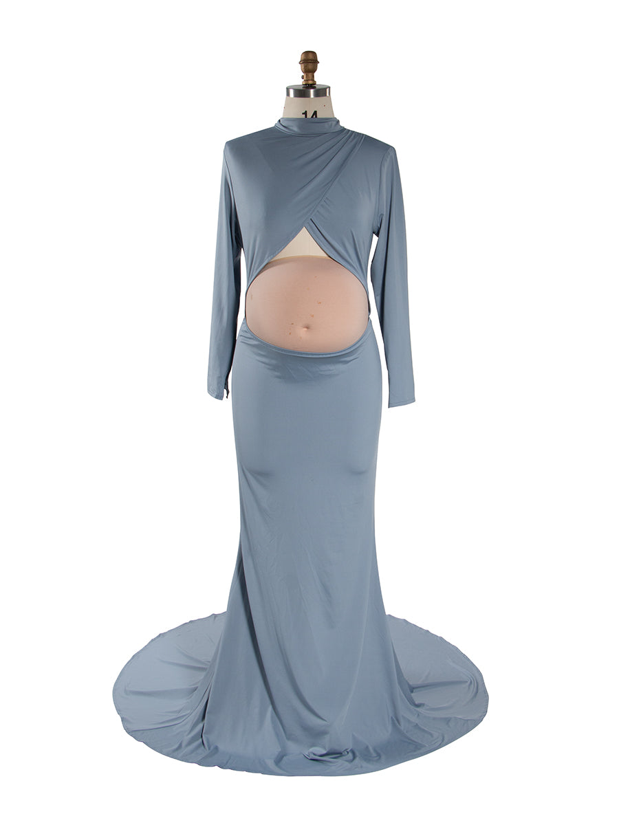 Long Sleeves Stretchy Fabric Red Maternity Dresses for Photoshoot Show Belly Baby Shower Dresses YW243168