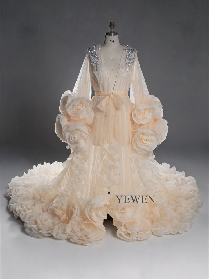 Luxury 3D Flower Bridal Robe Wedding Photography Robe YW251010