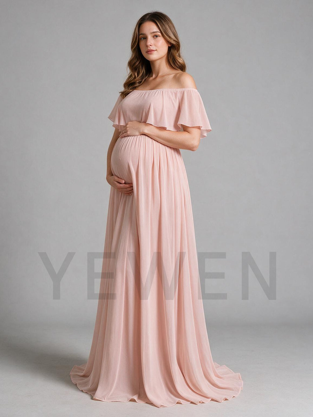 Blush Pink Ruffle Maternity Baby Shower Dress