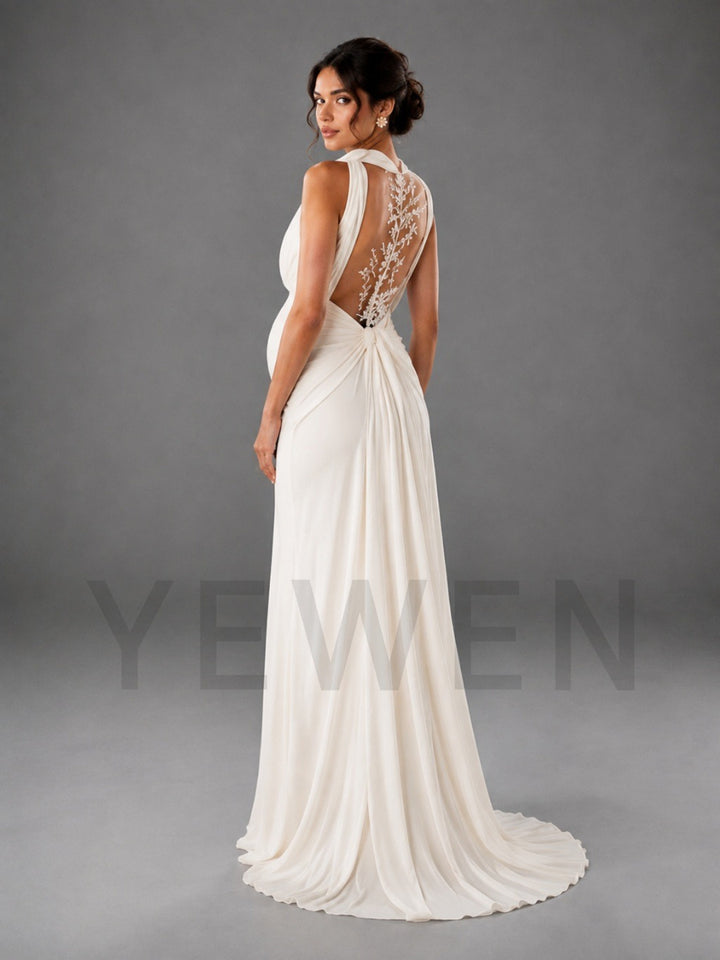 Ivory Sleeveless Deep V-Neck Mermaid Maternity Baby Shower Dress L-26924