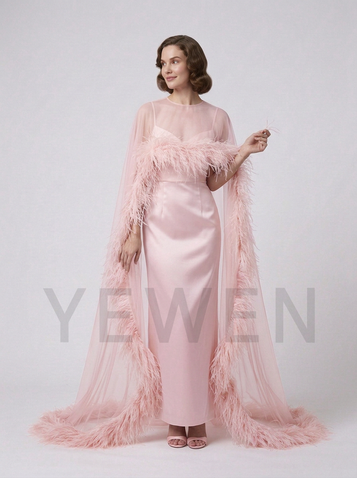 Sheer Cape Ostrich Feather Maternity Dress for Baby Shower YD260929