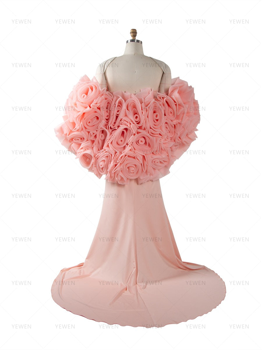 Charming Maternity Dresses for Photoshoot Maternity Shoot Dresses with Rose Floral Cape YW251005