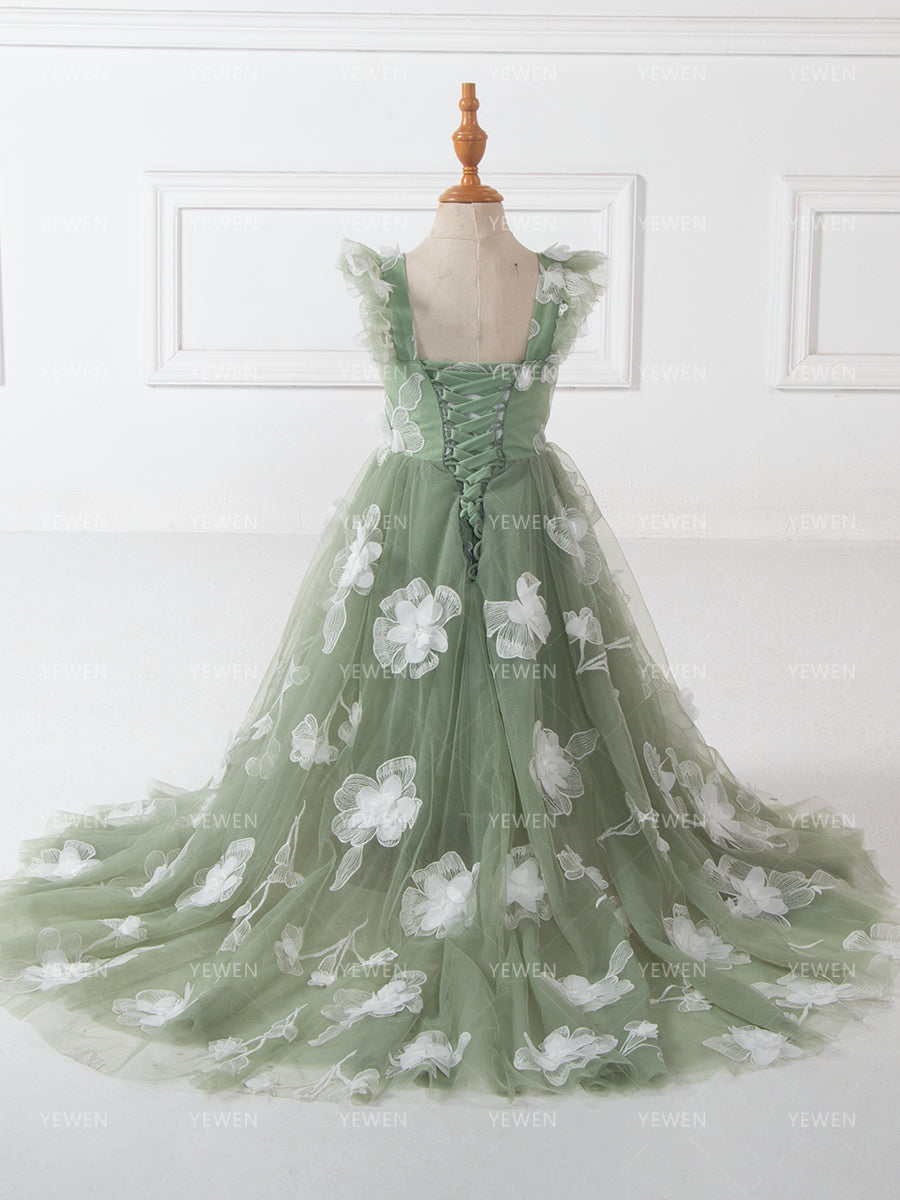 3D Floral Girls Formal Dress Princess Flower Girl Dress Photoshoot Dress for Kids YW260289