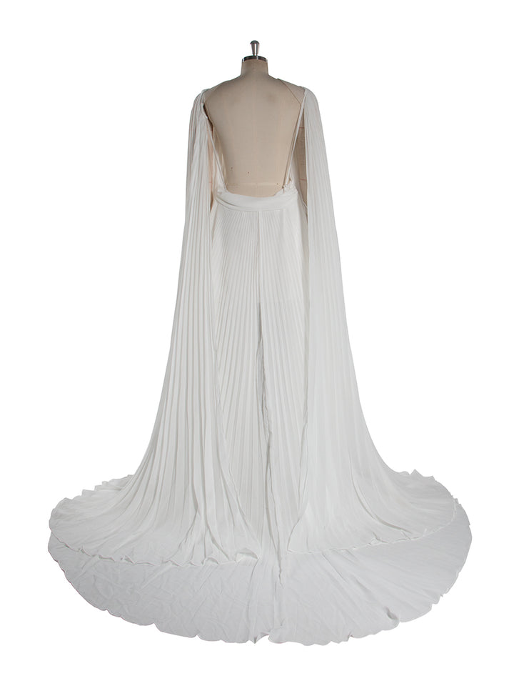 Flowing Pleated Blue Maternity Gown for Photoshoot Elegant Off Shoulder Pregnancy Dress with Long Train YW250071