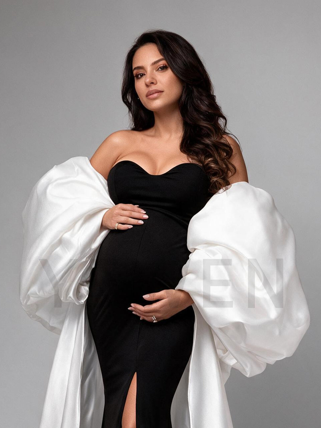 Oversized Satin Cape Mermaid Maternity Photoshoot Gown YW2693010
