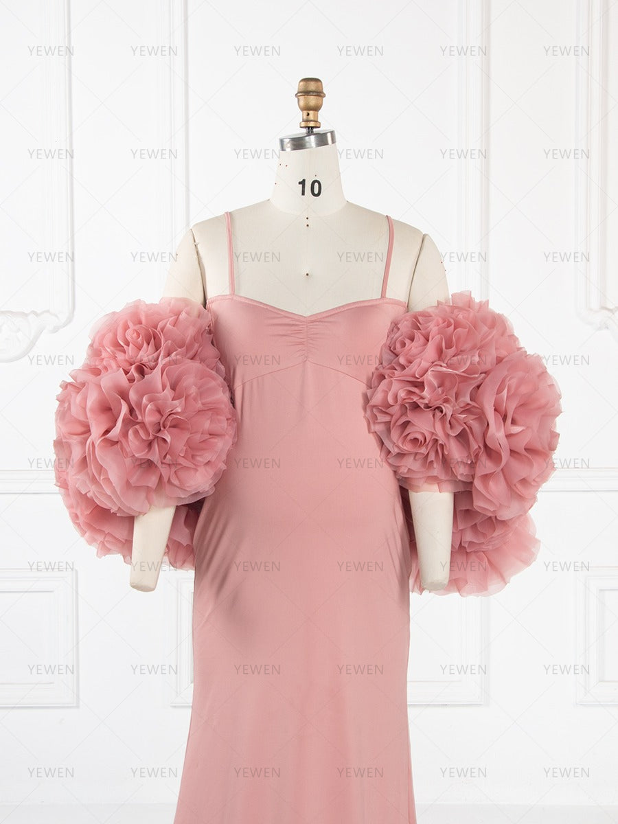 Pink Rose Cape Maternity Dress Photoshoot 2 Piece Set Gown YW260251